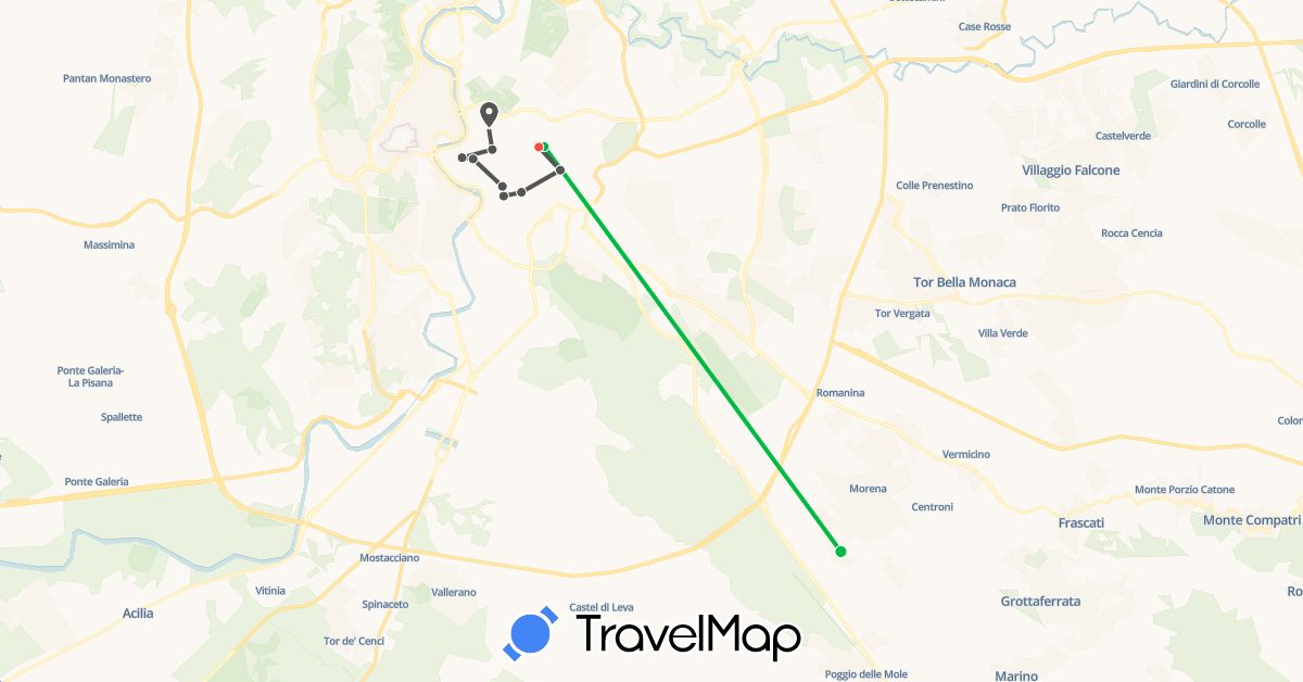 TravelMap itinerary: driving, bus, hiking, motorbike in Italy (Europe)